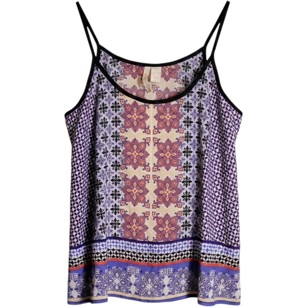 Shrinking Violet Womens Purple Boho Geometric Tile Print Camisole Top‎ Large NWT